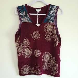 Per Se by‎ Carlisle Y2K Floral Burgundy Sleeveles Vest NWT